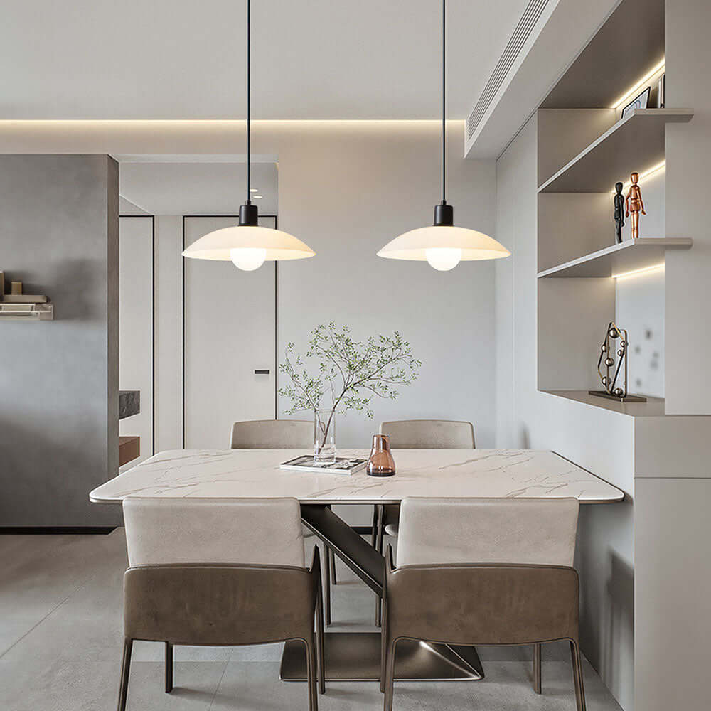 Modern White Glass Disc Pendant Light Fixture