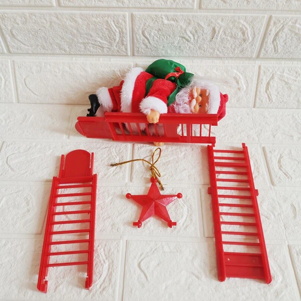 Festive animated climbing Santa Claus Christmas decoration with musical features for indoor holiday displays.