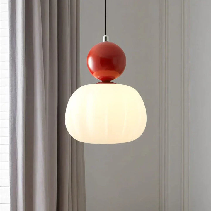 Art Deco Cream Pendant Light with Bauhaus design, featuring a high-quality metal frame and warm glow for elegant home lighting.