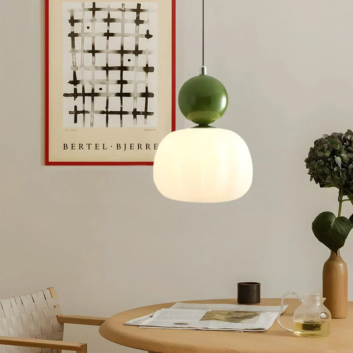 Art Deco Cream Pendant Light with Bauhaus design, featuring a high-quality metal frame and warm glow for elegant home lighting.
