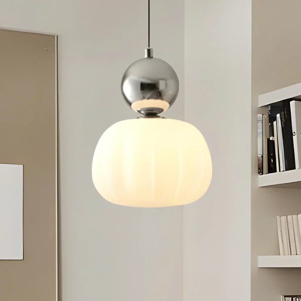 Art Deco Cream Pendant Light with Bauhaus design, featuring a high-quality metal frame and warm glow for elegant home lighting.