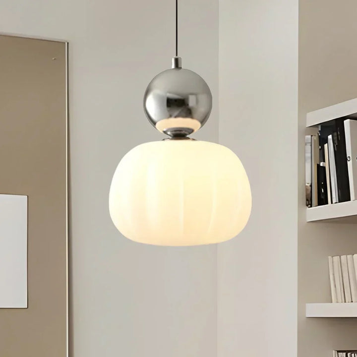 Art Deco Cream Pendant Light with Bauhaus design, featuring a high-quality metal frame and warm glow for elegant home lighting.