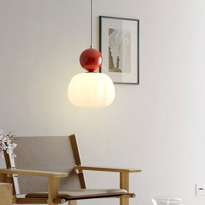 Art Deco Cream Pendant Light with Bauhaus design, featuring a high-quality metal frame and warm glow for elegant home lighting.