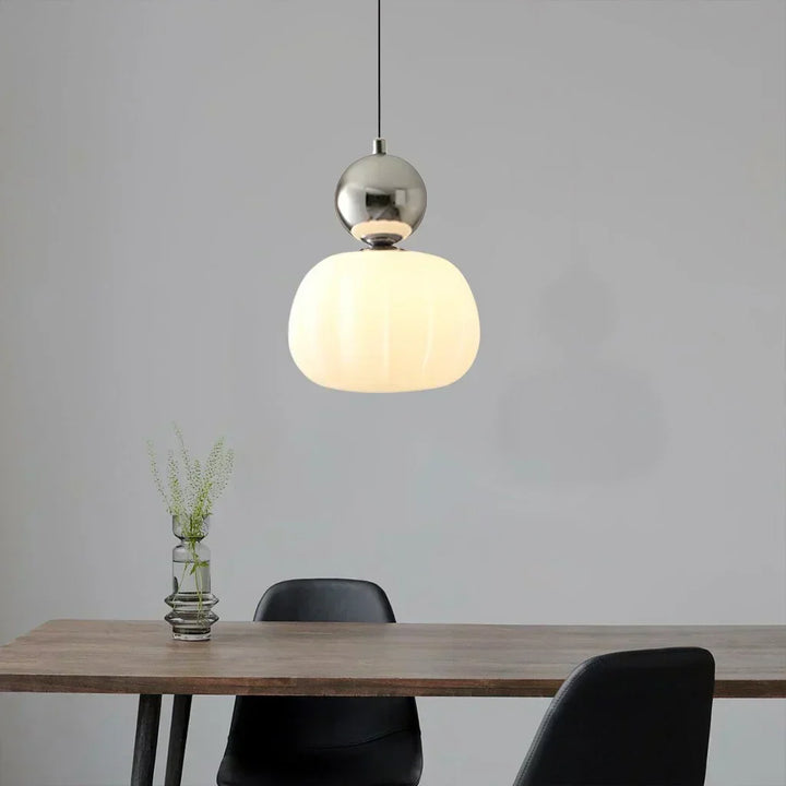 Art Deco Cream Pendant Light with Bauhaus design, featuring a high-quality metal frame and warm glow for elegant home lighting.