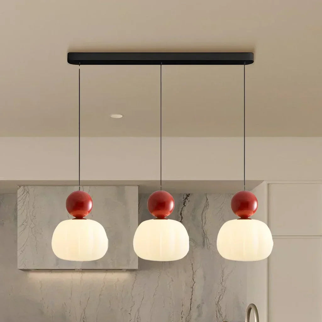 Art Deco Cream Pendant Light with Bauhaus design, featuring a high-quality metal frame and warm glow for elegant home lighting.