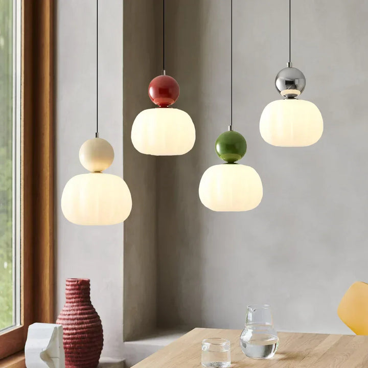 Art Deco Cream Pendant Light with Bauhaus design, featuring a high-quality metal frame and warm glow for elegant home lighting.