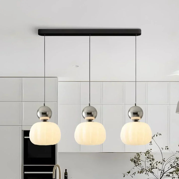 Art Deco Cream Pendant Light with Bauhaus design, featuring a high-quality metal frame and warm glow for elegant home lighting.