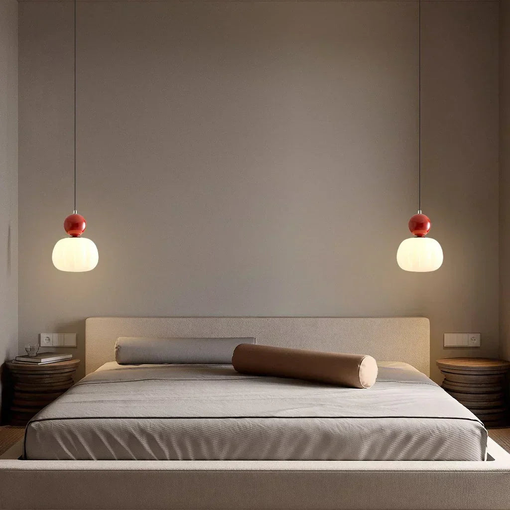 Art Deco Cream Pendant Light with Bauhaus design, featuring a high-quality metal frame and warm glow for elegant home lighting.
