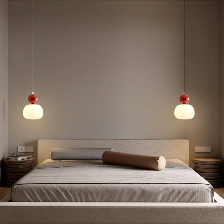 Art Deco Cream Pendant Light with Bauhaus design, featuring a high-quality metal frame and warm glow for elegant home lighting.
