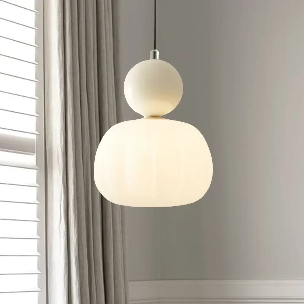Art Deco Cream Pendant Light with Bauhaus design, featuring a high-quality metal frame and warm glow for elegant home lighting.