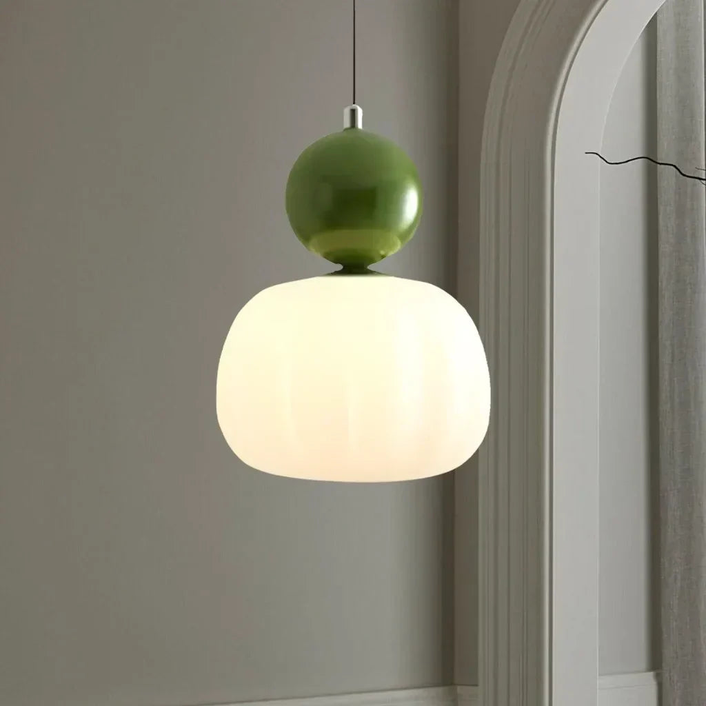 Art Deco Cream Pendant Light with Bauhaus design, featuring a high-quality metal frame and warm glow for elegant home lighting.