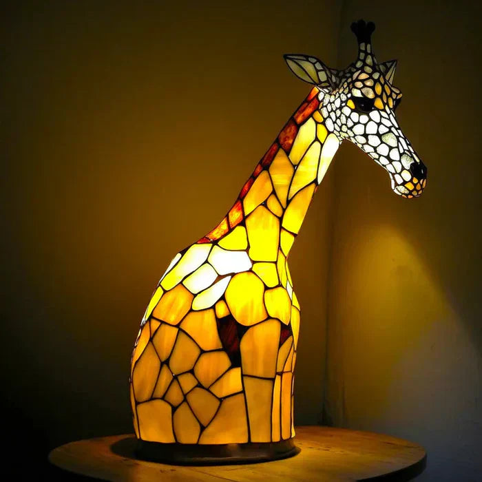 Decorative animal table lamp, stained glass art piece, perfect for ambient home lighting.