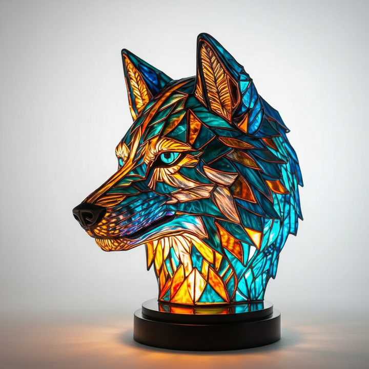 Charming animal lamp, artistic stained glass design, enhancing home decor with soft ambient light.
