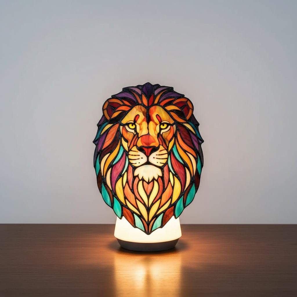 Stained glass animal table lamp, artistic and decorative for ambient lighting in any home space.