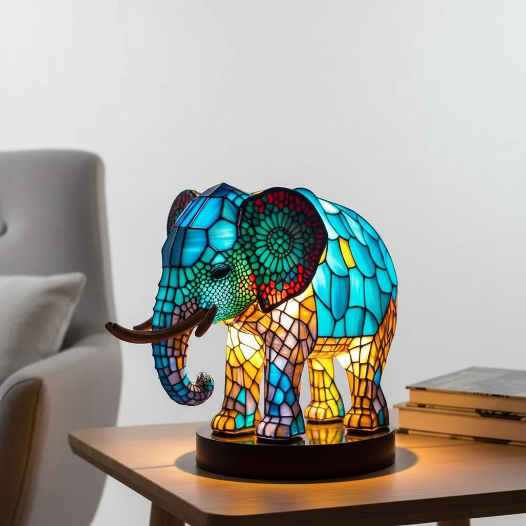 Artistic animal lamp, stained glass home decor, a unique gift delivering beautiful ambient light.