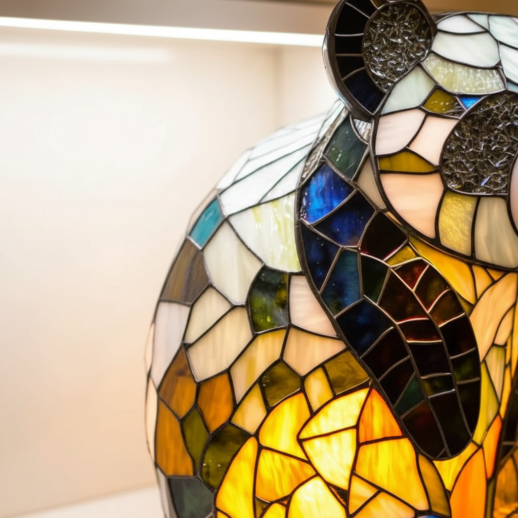 Unique animal table lamp, artistic stained glass design providing warm ambient light for bedrooms.