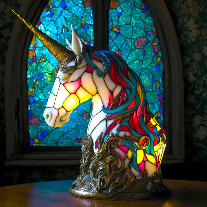 Bedroom animal table lamp, artistic stained glass for a cozy glow and unique decorative touch.