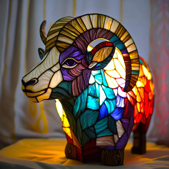 Elegant bird stained glass lamp, colorful VitraFauna art, ideal desktop decor piece.
