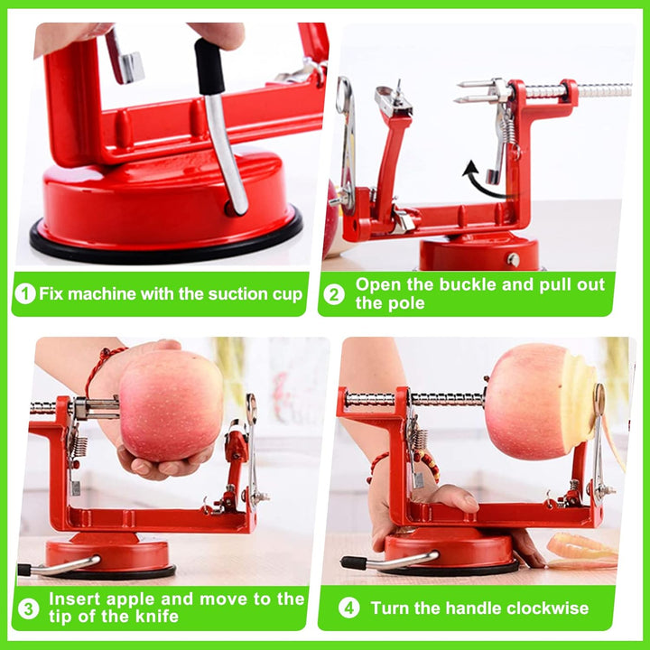 Sleek automatic apple peeler, corer, slicer with robust suction base for safe, fast use.