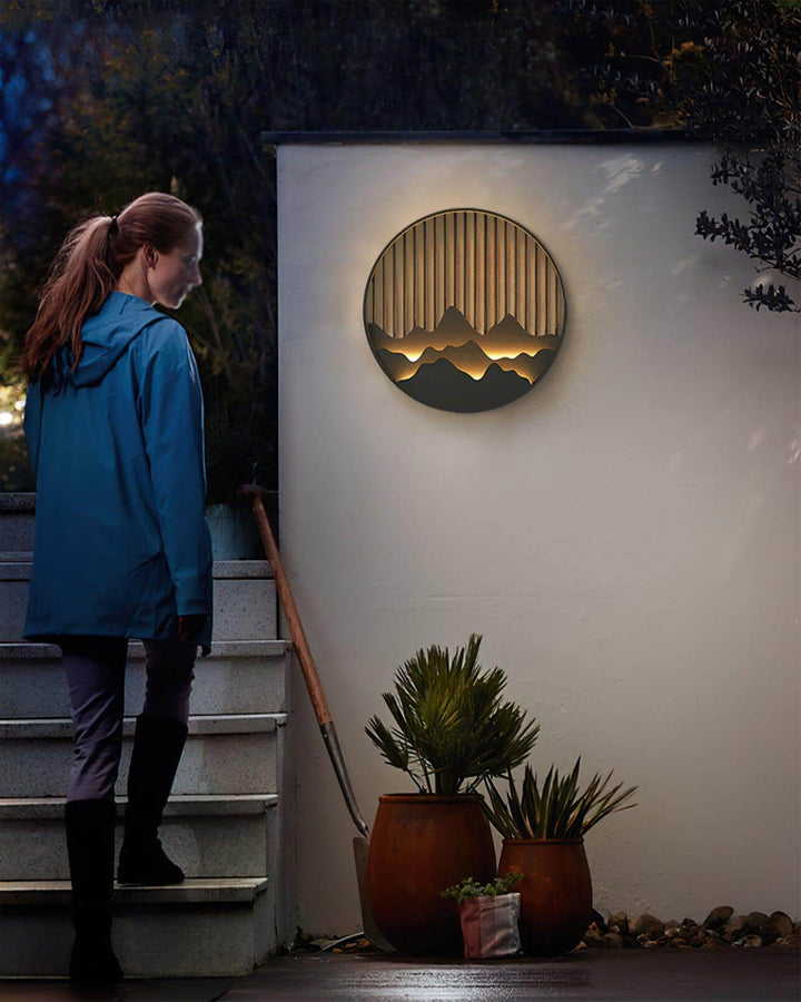 Outdoor LED Wall Light with Circular Mountain Motif