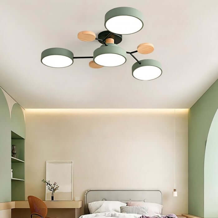 Modern Multi-Arm LED Ceiling Light with Wood Accents
