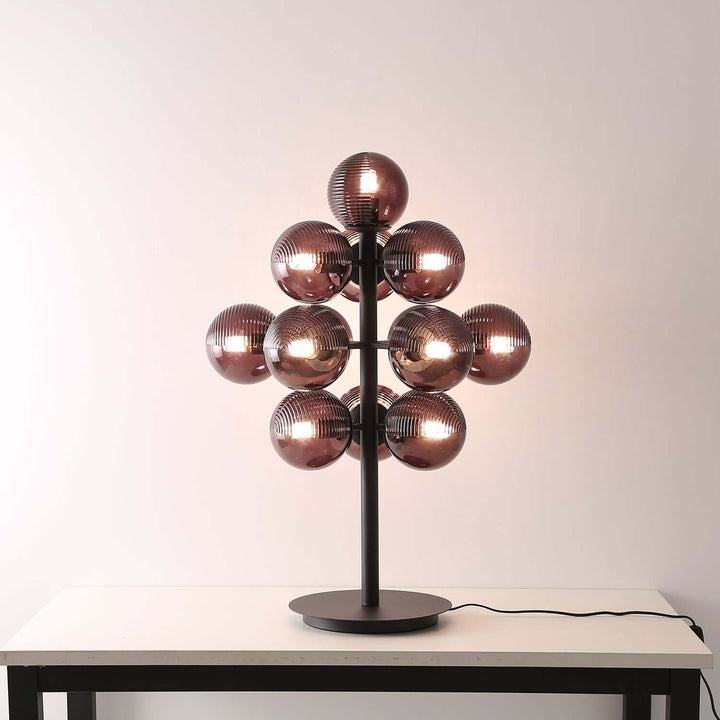 Decorative Grape Table Lamp with Black Iron & Glass