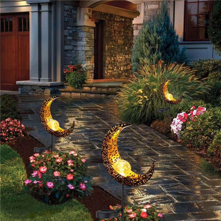 Solar Garden Light Outdoor, Metal Glass Lamp