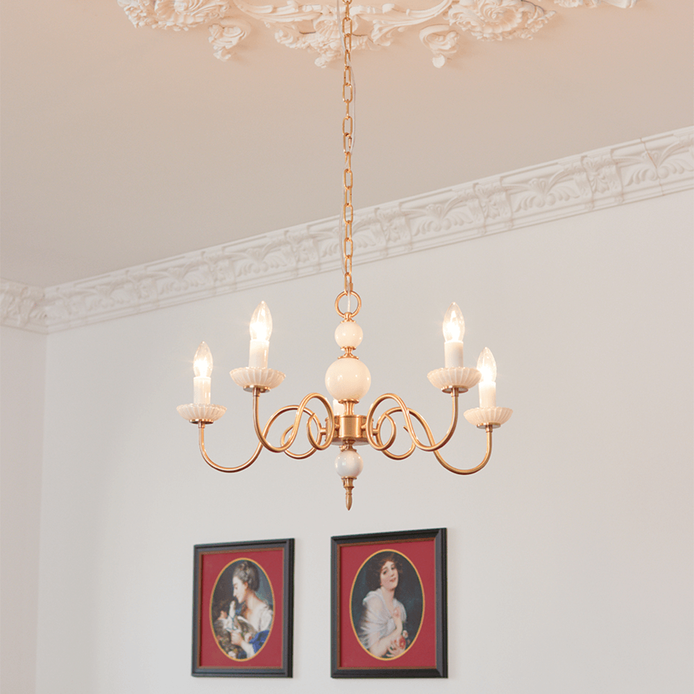 Retro Cream Glass Chandelier 3/5 Lamps
