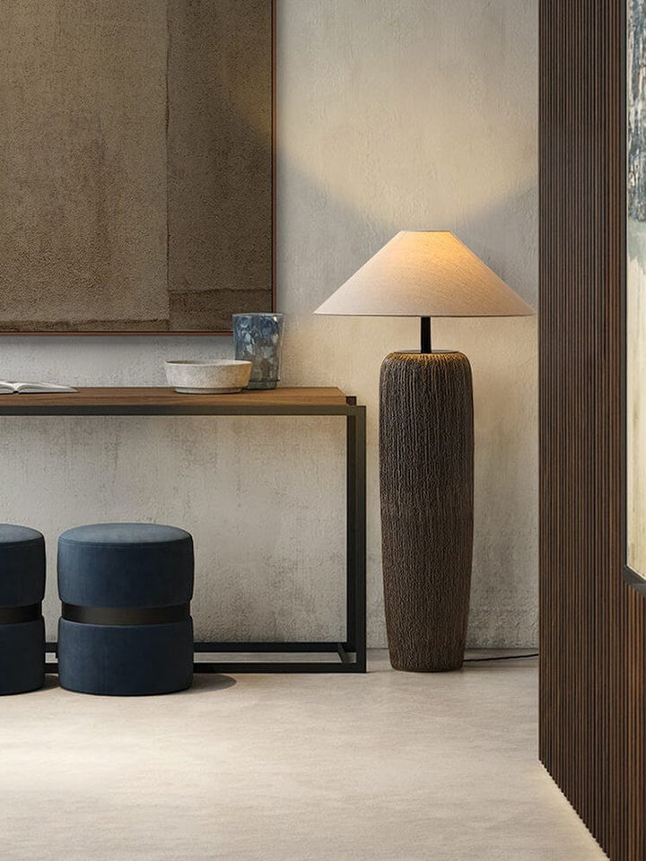 Rustic Wood Floor Lamp with Metal Accents