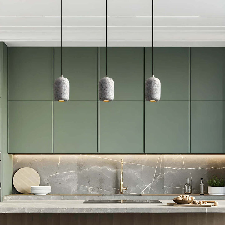 Modern Industrial Pendant Light Fixture, Cement, Glass, Dia 16cm