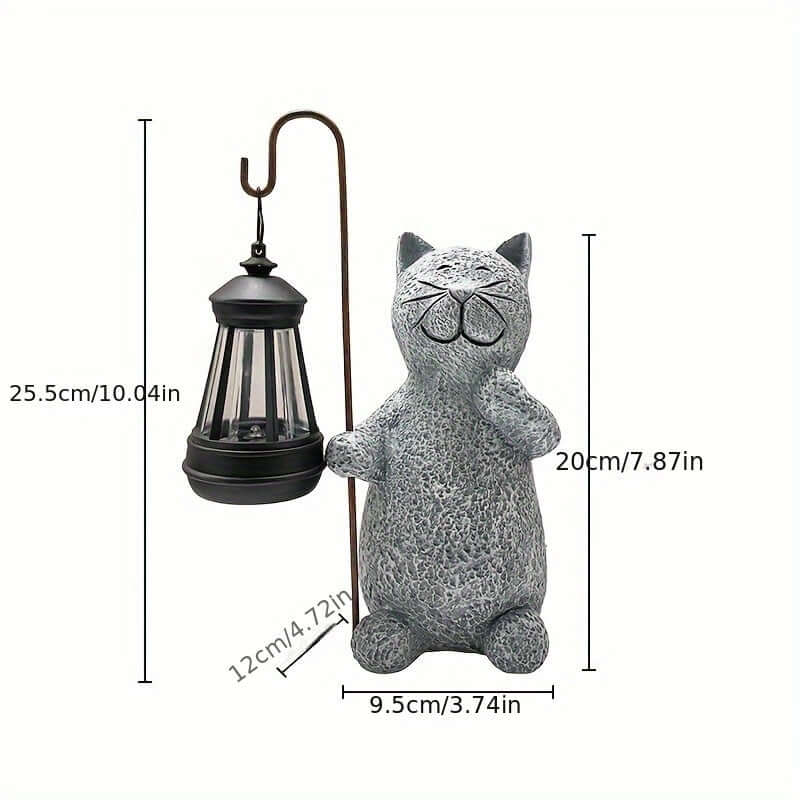Solar Resin Cat Garden Statue with Golden Light