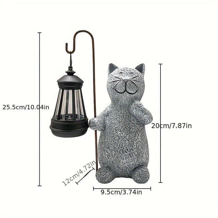 Solar Resin Cat Garden Statue with Golden Light