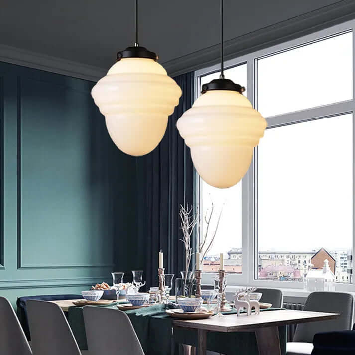 White Milk Glass Geometric Jar Pendant Light