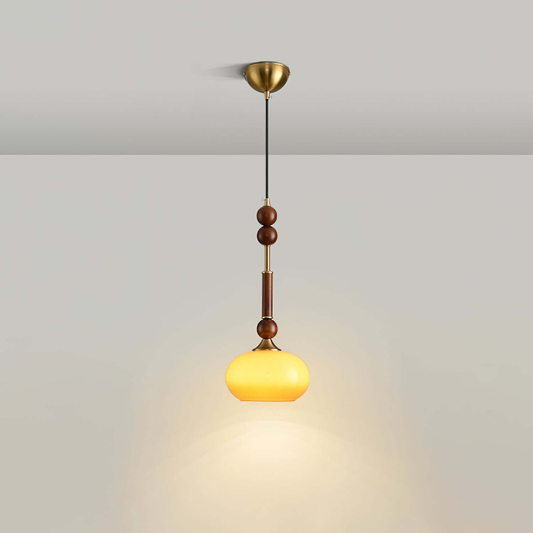 Elegant Glass Pendant Lamp with Wooden & Brass Accents