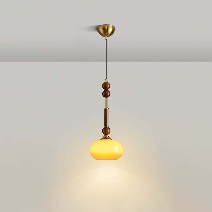 Elegant Glass Pendant Lamp with Wooden & Brass Accents