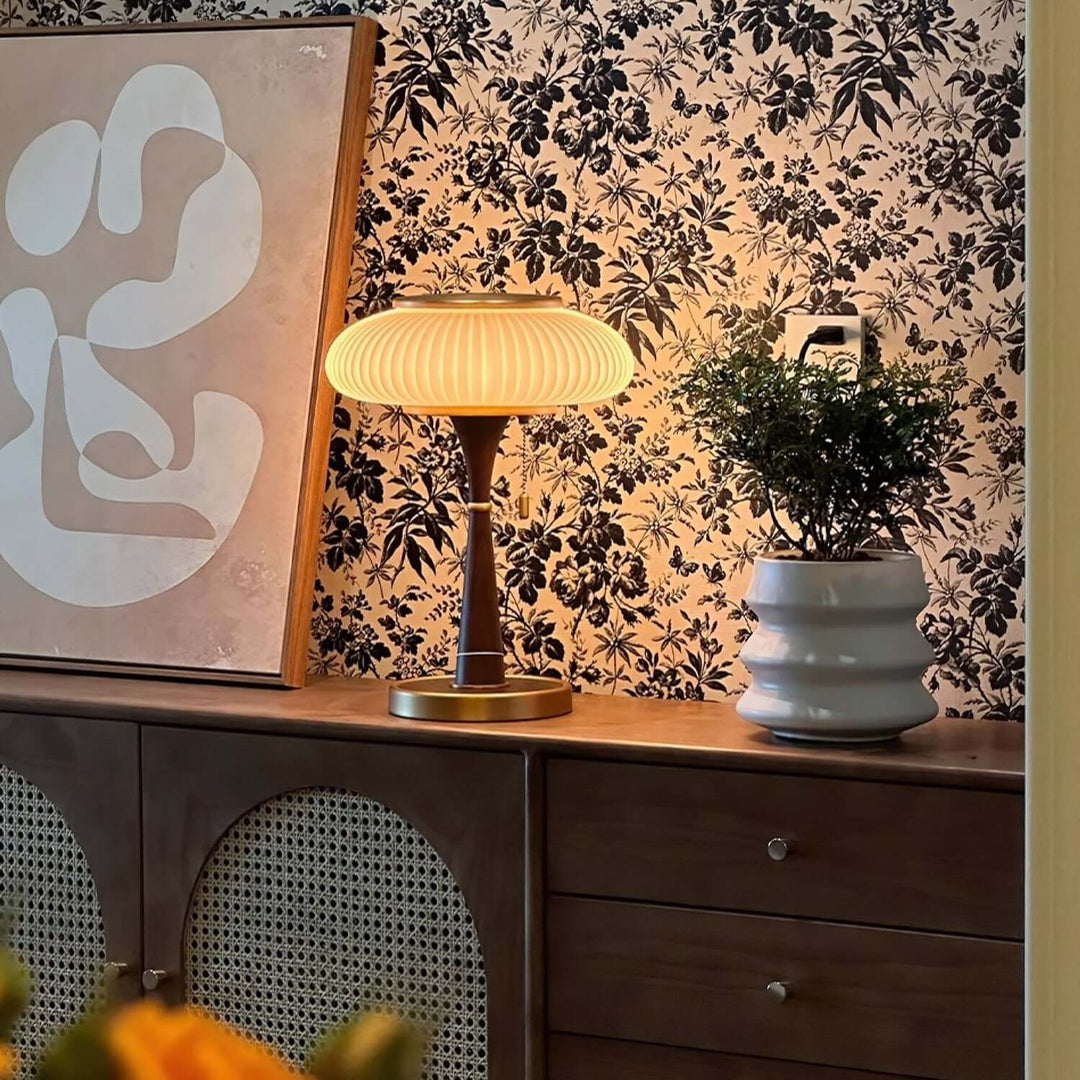 Elegant Mushroom Table Lamp with Wooden Base