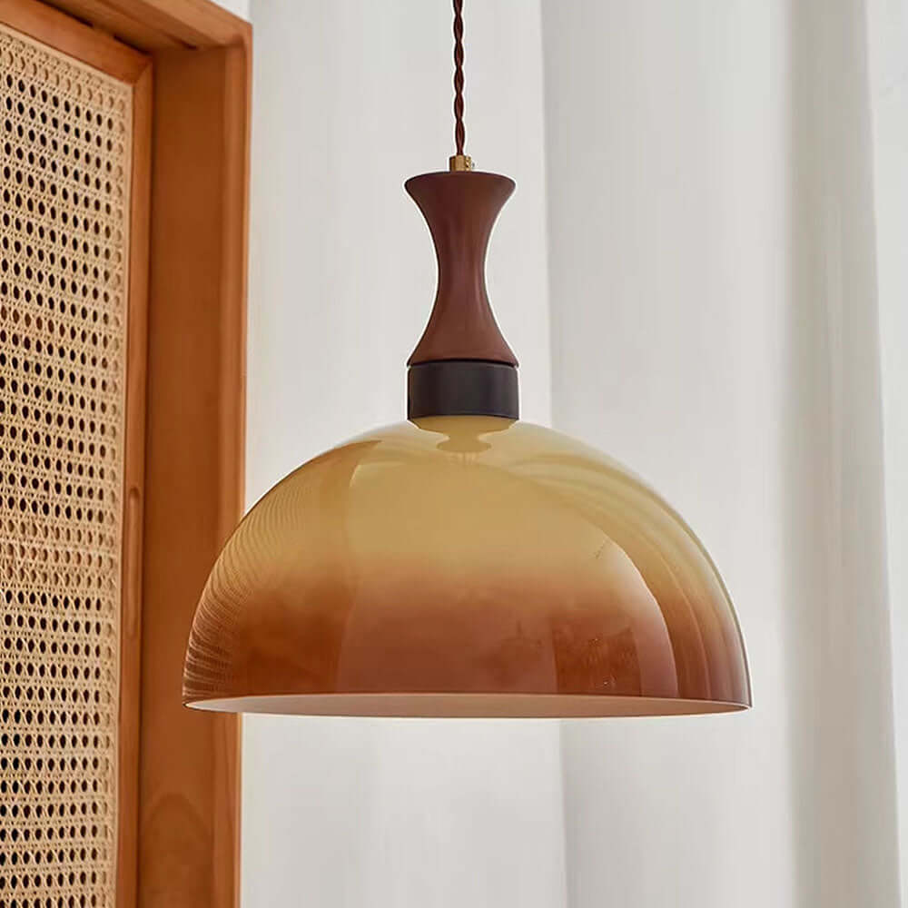 Retro Amber Glass Pendant Light 30cm