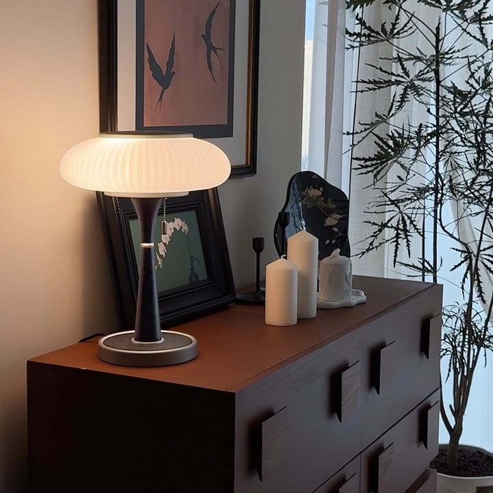 Elegant Mushroom Table Lamp with Wooden Base