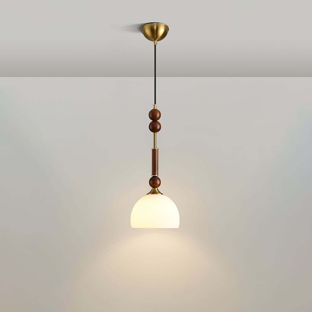 Elegant Glass Pendant Lamp with Wooden & Brass Accents