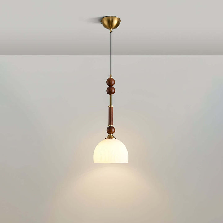 Elegant Glass Pendant Lamp with Wooden & Brass Accents