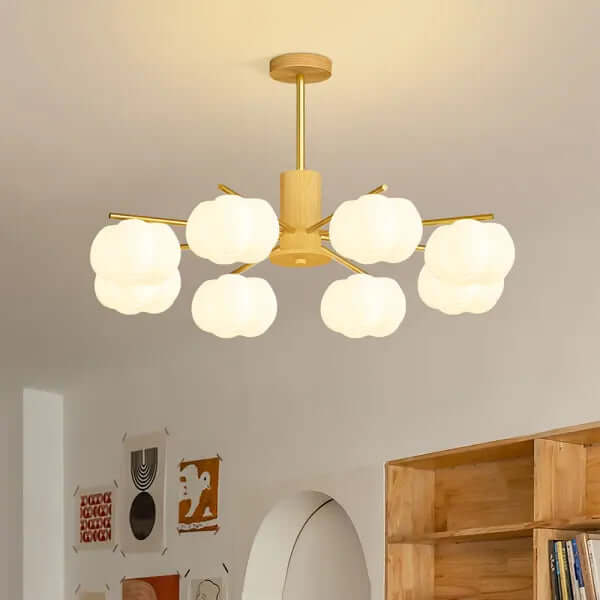 Modern Wooden Chandelier with Cotton Balls