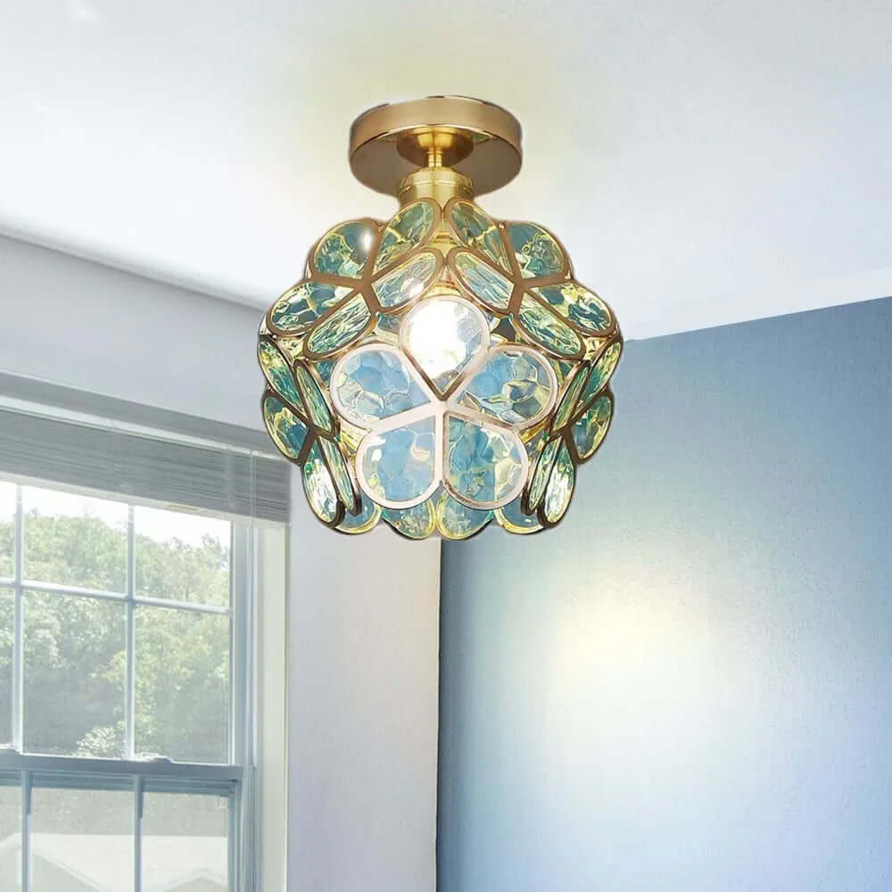 Floral Glass Ceiling Light Fixture for Hallway