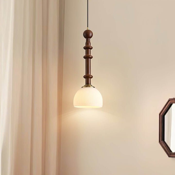 Elegant Glass Pendant Lamp with Wooden & Brass Accents