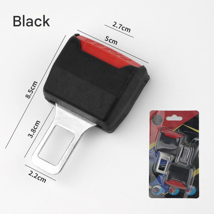 Essential black 2-pack seat belt extender clips for increased car safety & enhanced travel comfort for all.