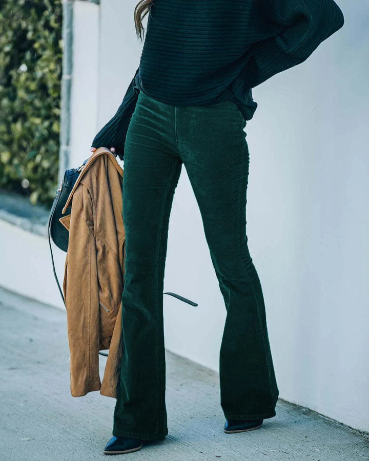 Comfortable high waist flared pants for women, offering a flattering fit for casual & office wear.