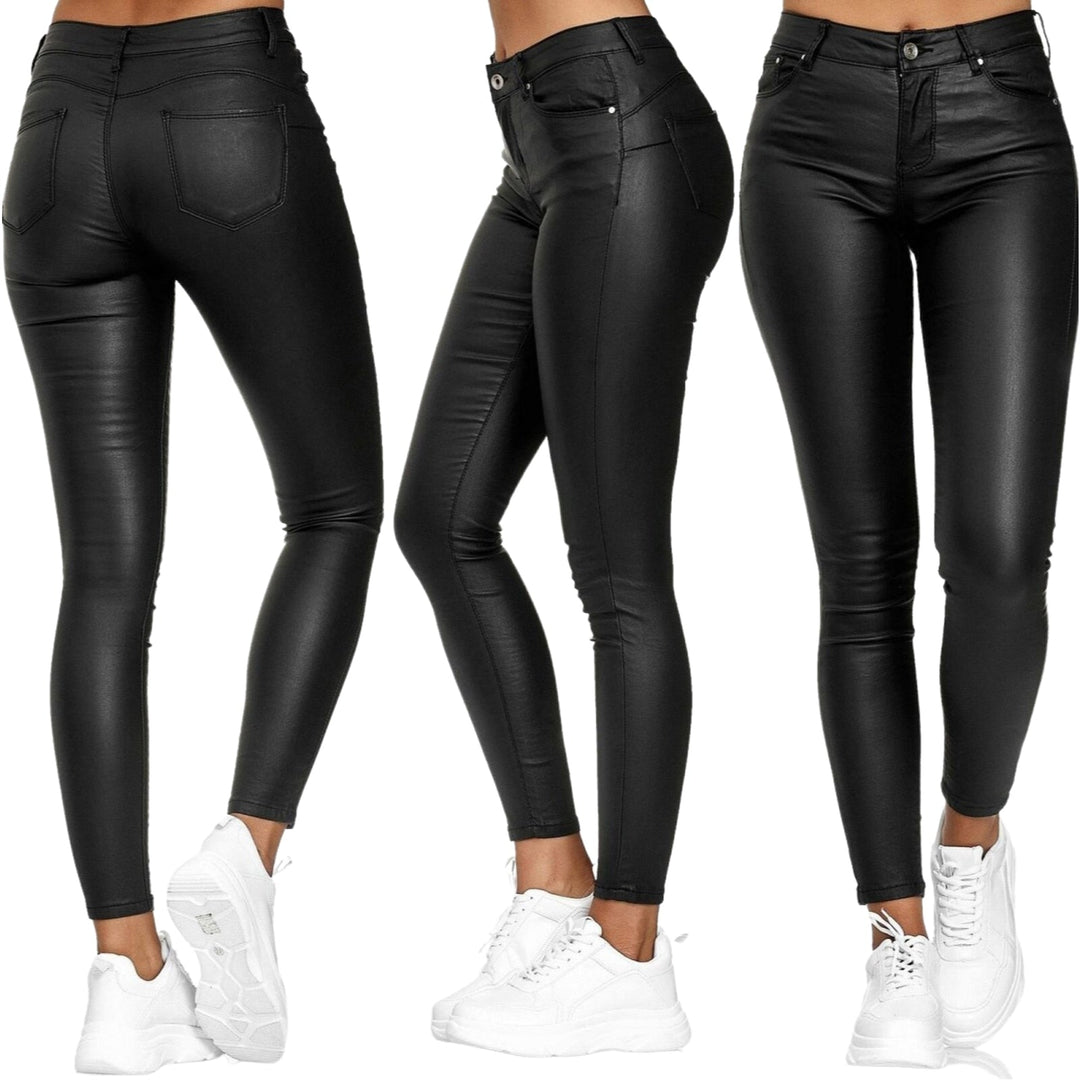 Red women's high waist stretch skinny trousers. Stylish, comfortable & versatile.