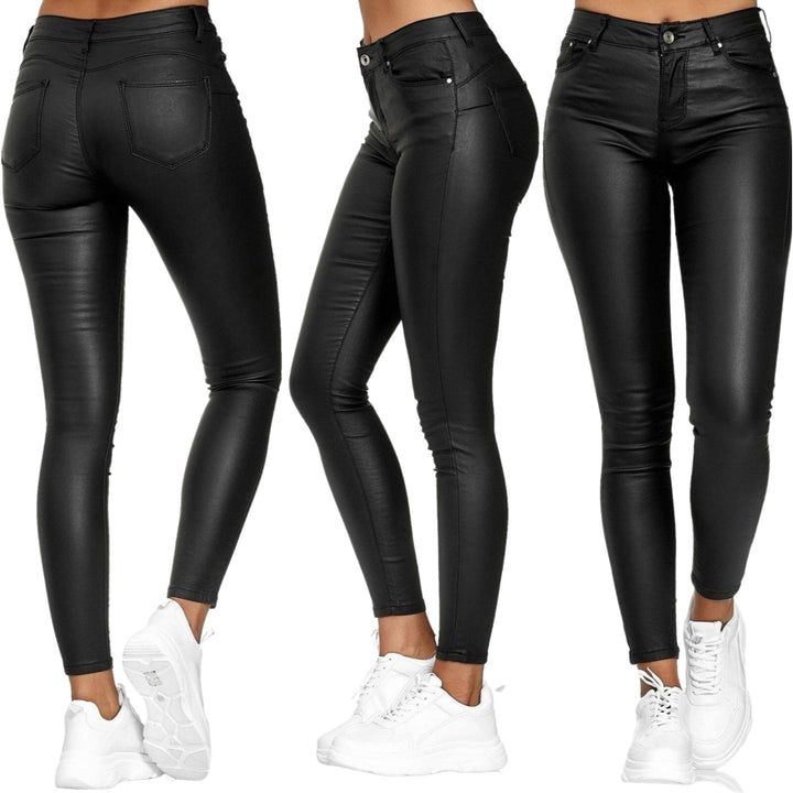 Red women's high waist stretch skinny trousers. Stylish, comfortable & versatile.