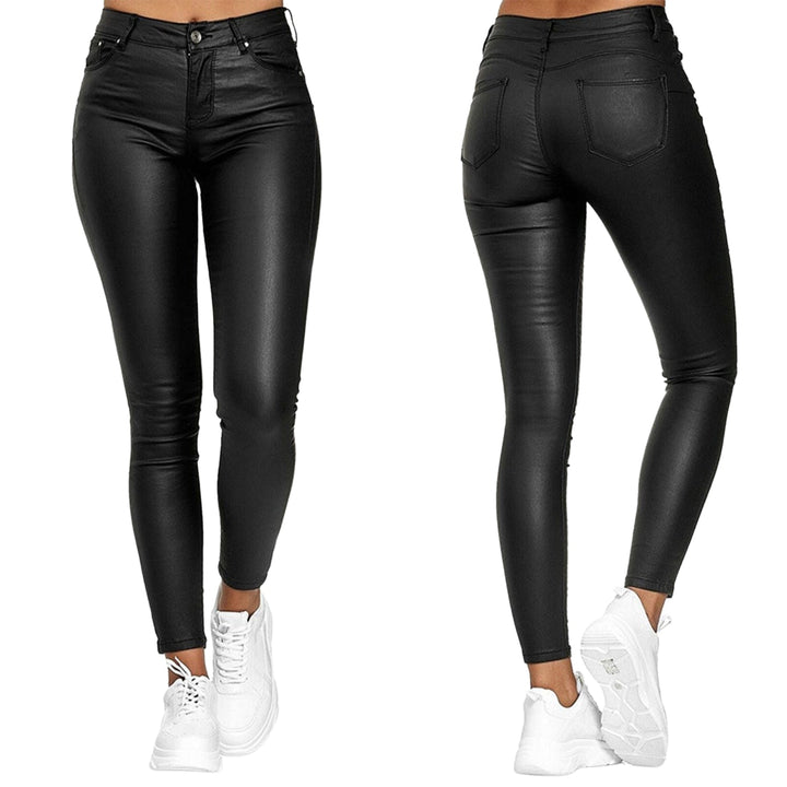 Women's Raffaela high waist stretch trousers. Sleek skinny fit, black color.