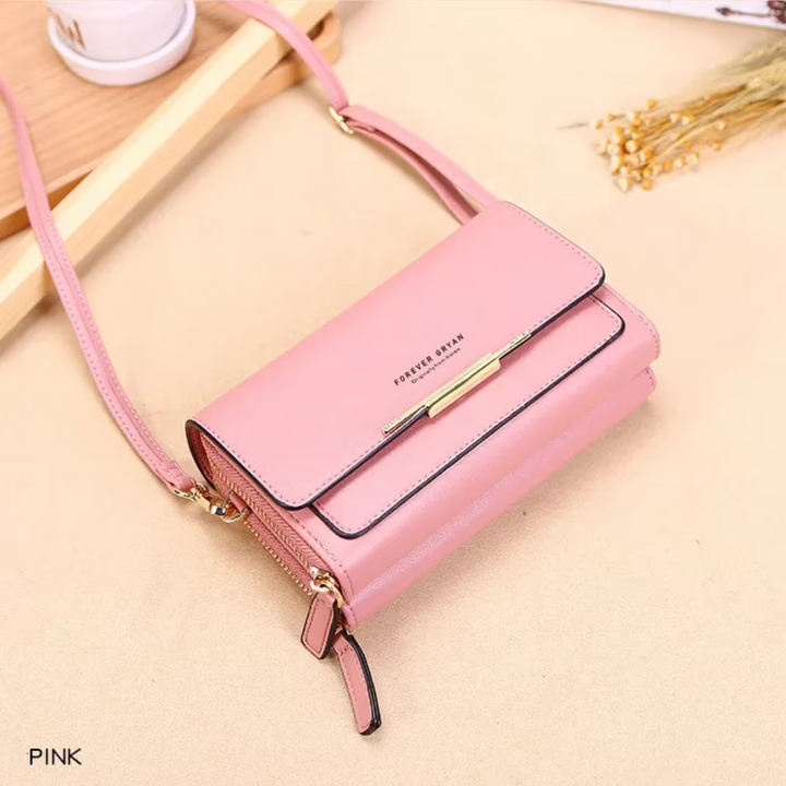 Trendy red leather women's crossbody wallet bag, perfect for travel and daily adventures.