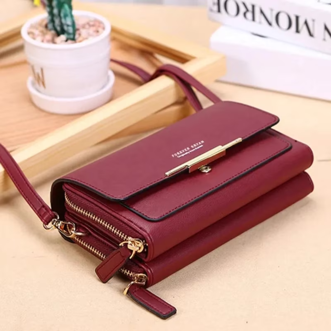 Compact tan leather women's shoulder bag, multi-functional and ideal for essentials.